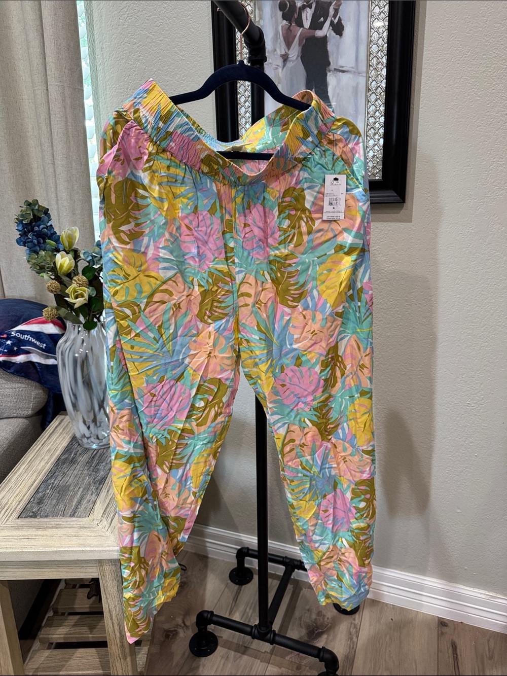 Billabong Tropical Leaf Print Track Pants - Pastel Pink, Yellow & Blue